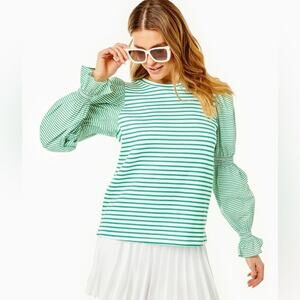 Addison Bay Prep Pullover Top White/Palm Stripe Size M